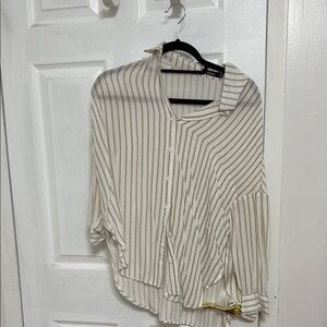Boohoo Beige Striped Button-Down Shirt